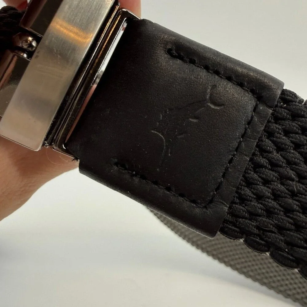 Tommy Bahama Black/Gray Reversible Braided Belt stretch Silver Buckle S/M‎ NWOT